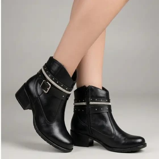 Bota Feminina Casual Brilho Strass Resistente Cano Curto Resistente
