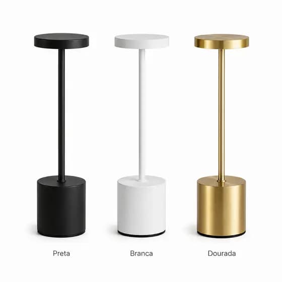 Abajur Luminária LED Recarregável Solena Linea Touch 3 Cores de Luz Dimerizável USB-C Portátil
