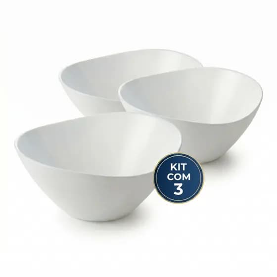 Kit 3 Tigelas Saladeira Vidro Opaline Branco 2 Litros Bowl Grande Oasis