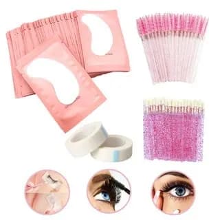Kit Alongamento De Cílios - 100 Pads (50 Pares) + 50 Escovinhas + 50 Aplicadores + Fita Micropore