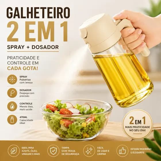 Galheteiro Spray 2 em 1 para Azeite e Óleo Vidro 470ml Dosador Pulverizador Cozinha