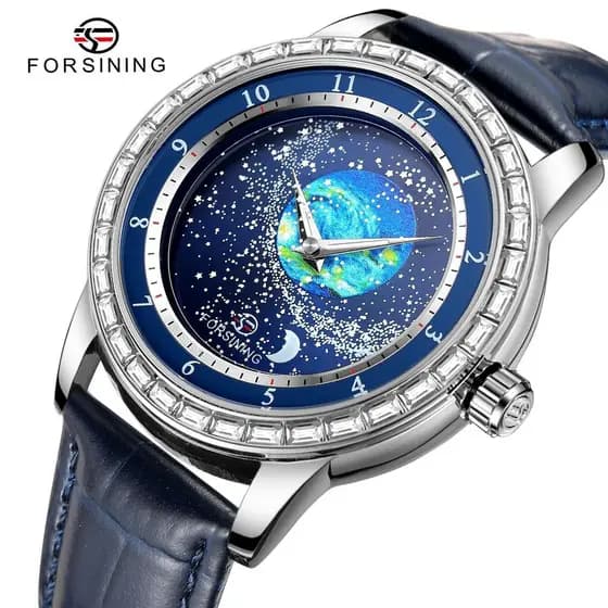Novo estilo europeu americano masculino moda Casual girando céu estrelado Gypsophila relógio mecânico