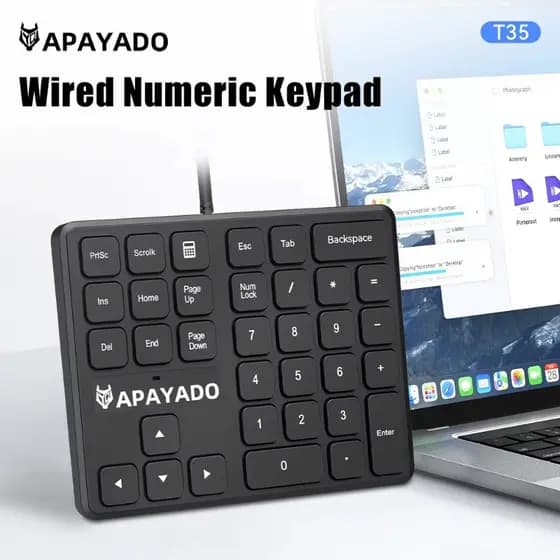 APAYADO T35 Mini Teclado Com Fio USB Almofada Numérica Silenciosa De 34 Teclas Para PC Laptop Doméstico E Escritório