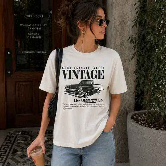 Camiseta Feminina Estampada Vintage Carro Retrô 100% Algodão Premium Casual Confortavel