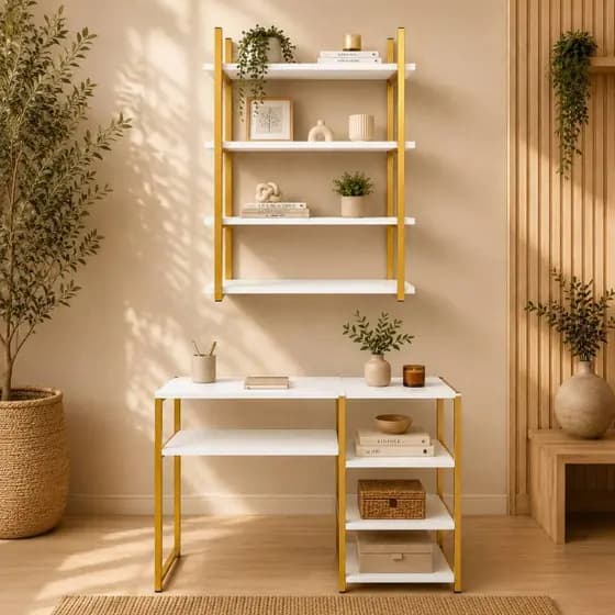 Mesa Multifuncional com Prateleira Suspensa Industrial para Trabalho, Estudos e Organização