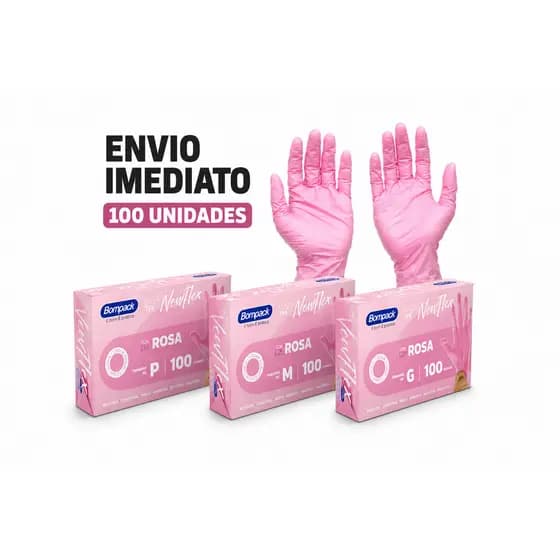 Kit Luva Descartável Tpe Newflex Bompack Rosa 1 2 Ou 4 Caixas Sem Pó Uso Profissional E Doméstico