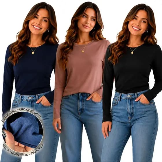 Blusa Térmica Feminina Peluciada Manga Longa do P ao GG