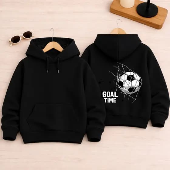 Blusa de Frio Infantil Canguru Futebol Goal Time Com Capuz Estampa DTF Confortável