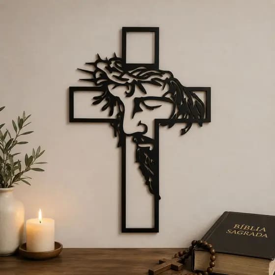 Quadro Decorativo Crucifixo MDF Aplique De Parede Decorativo Religioso Jesus Cristo Na Cruz Cristão