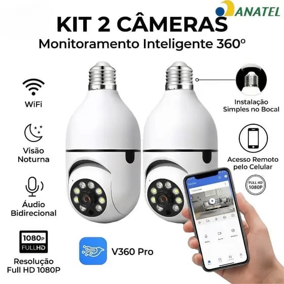 Câmera Infravermelha De Lâmpada De Segurança Wi-Fi 360 V360 Pro APP Visão Noturna À Prova D'água Sem Fio