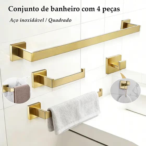 Kit 4 Conjunto De Acessórios De Banheiro Em Aço Inoxidável, Ouro Escovado, Suporte Para Toalha/Toalha De Papel, 40/60 CM
