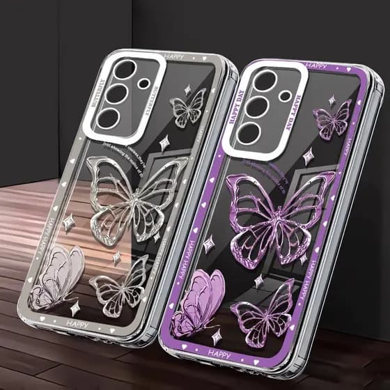 Capinha Capa Material transparente TPU Padrão de borboleta Samsung A04 A05 A15 A23 A32 A34 A35 A50 A52 A55 A72