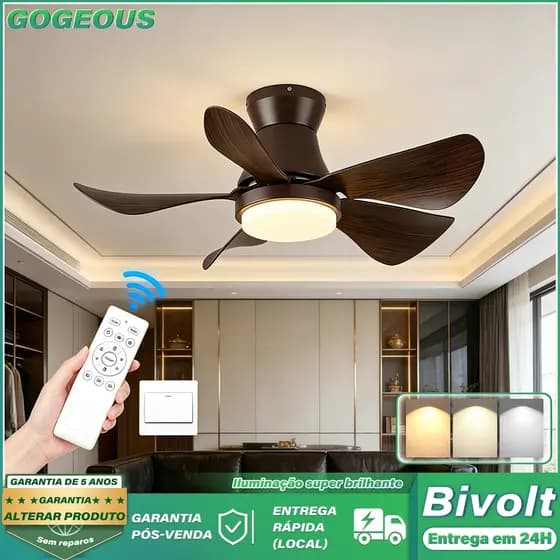 110V-220V Ventilador de Teto Com Lâmpada Luz 3 Cores Reversível Silencioso Controle Remoto Decoração Nórdica de Luxo
