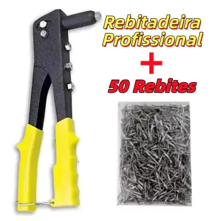 Rebitadeira Manual Profissional 9,5" 24cm Alicate Rebitador 4 Bicos + 50 Rebites