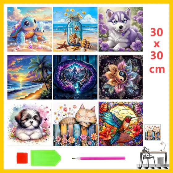 Pintura com diamantes quadrados universal, 30x30cm DIY, arte de decoração para sala de adultos e crianças