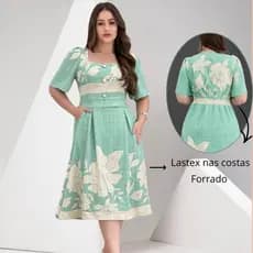 Vestido Midi Gola Quadrada Moda Crista Forrado Com Bolso Casual Chic Elegante