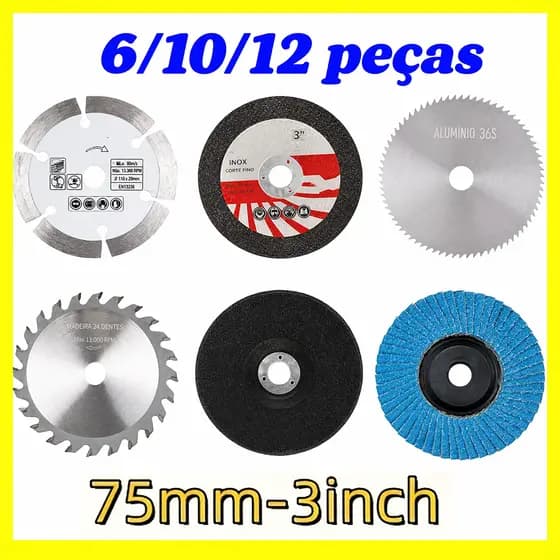 Kit 6 Peças/ 10 Peças /12 Peças Disco de Corte 75mm Furo 10mm para Moedor de Ângulo Serra Circular de Metal