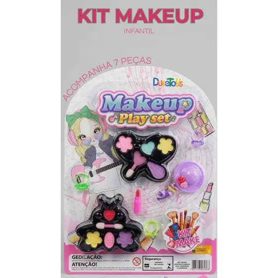 Kit Maquiagem Infantil com Paleta de Sombras Batom Fake Anéis e Chapéu Brinquedo Beleza Infantil