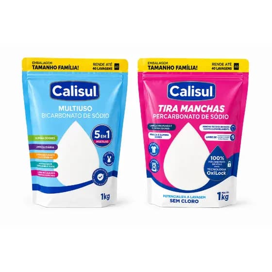 KIT PERCARBONATO DE SÓDIO 1KG + BICARBONATO 1KG MULTIUSO CALISUL LIMPEZA GERAL