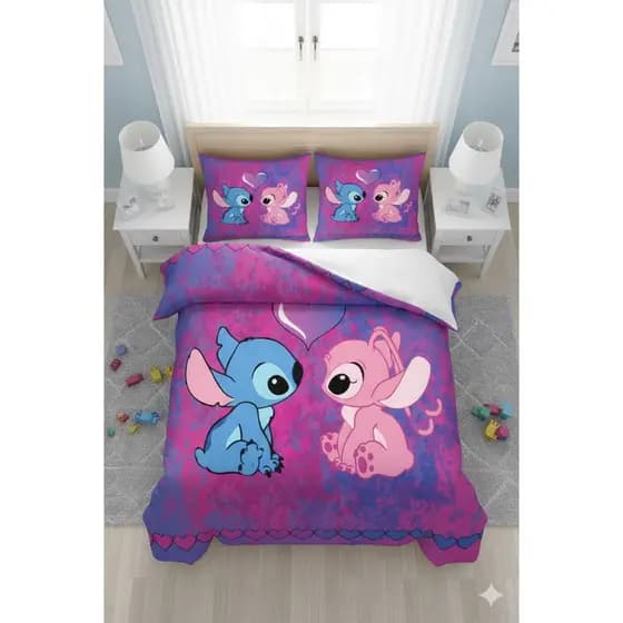 Edredom Stitch Solteiro 2 Peças ou Queen 3 Peças | Kit Cama Disney | Toque Macio e Estiloso