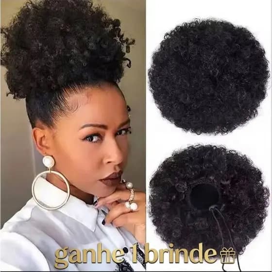 Aplique coque Afro Puff cabelo sintético com toque natural para rabo de cabelo curto encaracolado com ajustes reguláveis