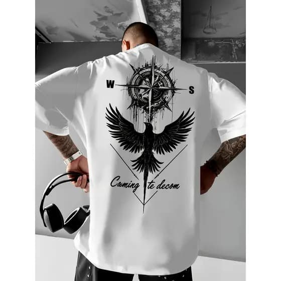 Camiseta 100% Algodão Masculina com Estampa Geométrica, Estilo , Confortável e Respirável para Uso Casual