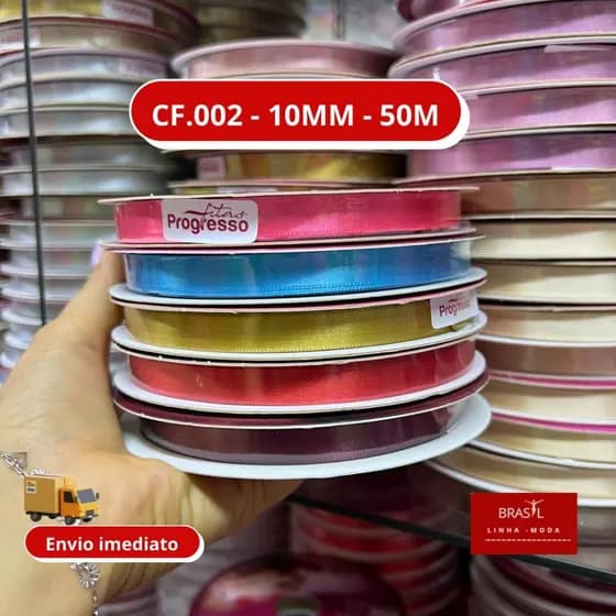 Fita de Cetim Progresso Nº 02 (10 mm) Face Simples - Rolo c/ 50M
