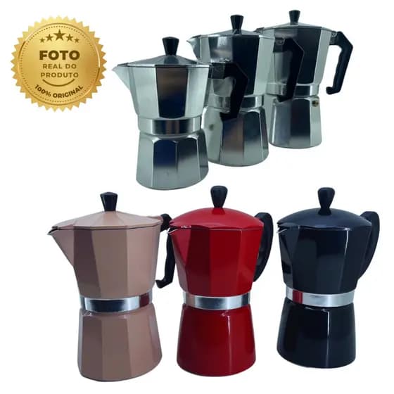 Cafeteira Italiana Alumínio Colorida 450ml, 300ml e 150ml