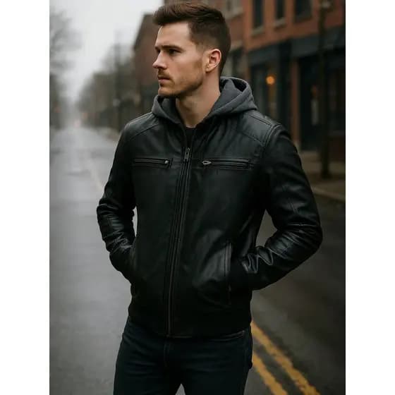 jaqueta de courino masculina, jaqueta couro fake, jaqueta masculina com capuz, casaco inverno masculino, jaqueta slim