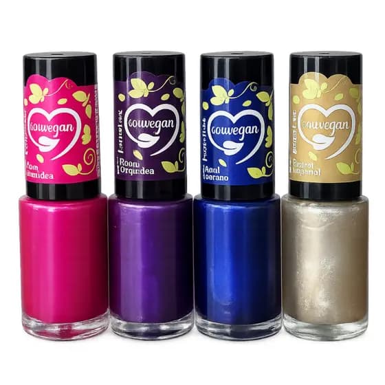 KIT 4 Esmaltes Metalicos Cintilantes Azul Dourado Rosa Roxo Vegano Souvegan 8ml Manicure Atacado