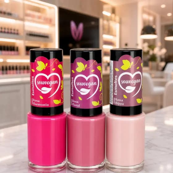 Kit 3 Esmaltes Secagem Rápida Rosas Nudes Manicure Souvegan 8ml cada Um.