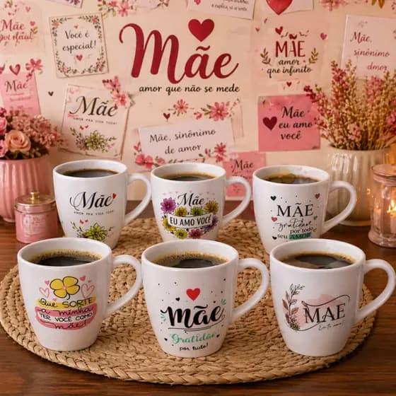 Xícara - Sortidas Mãe Porcelana 250ml Caneca Chá Café Personalizada Decoração Atacado