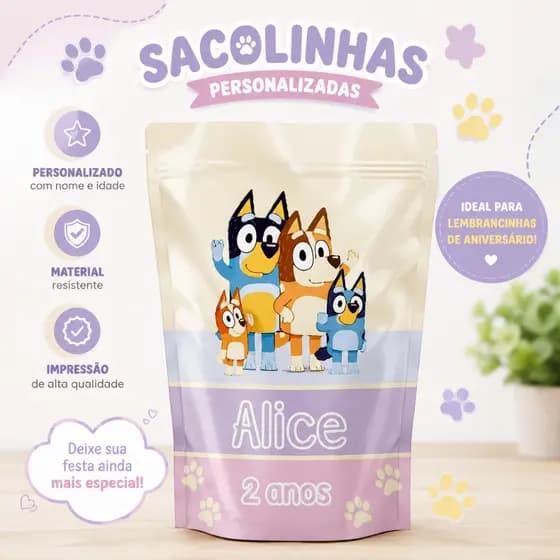 20 Saquinho Metalizado Ziplock - Lembrancinhas Personalizadas - Aniversário Maternidade Chá de Bebê