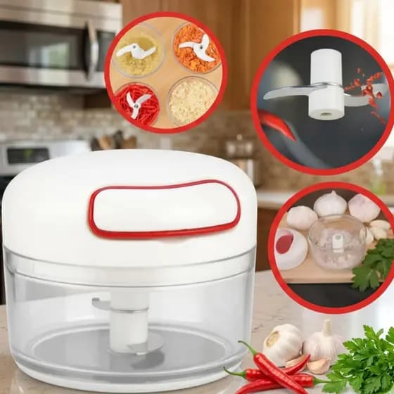 Mini Processador Manual Triturador de Alimentos Portátil 2 Lâminas Cozinha Prático e Rápido