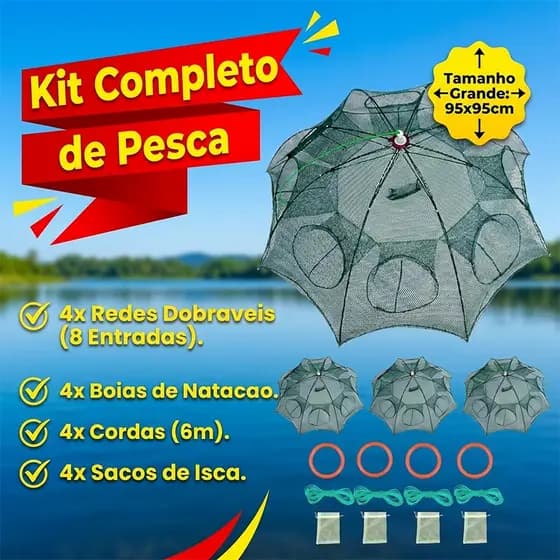 Kit 4 Armadilha Covo Peixe Isca Viva Lambaris Camarões 95x95cm + Brinde