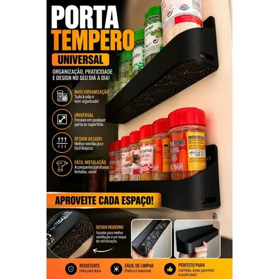 Porta Temperos | Condimentos Organizador de Temperos para Armário Porta ou Parede Suporte Multiuso Cozinha Preto Branco