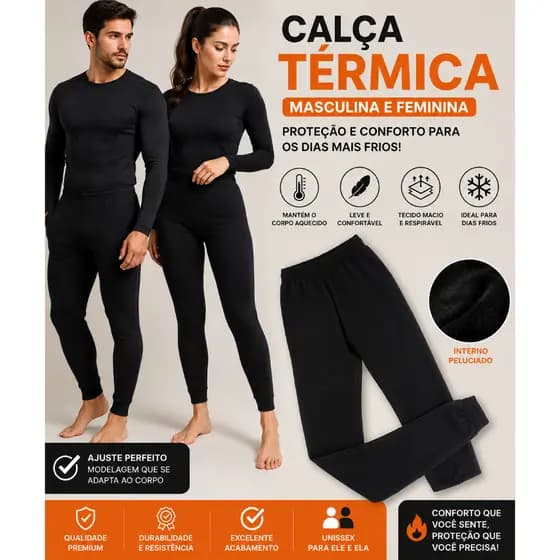 Calça Térmica Forrada Inverno Peluciada Quente Confortável Frio Intenso Unissex