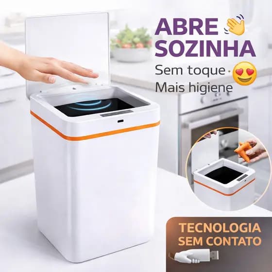 Lixeira Automática Inteligente 12L USB Sensor Touchless | Sem Contato | Cozinha Moderna Premium