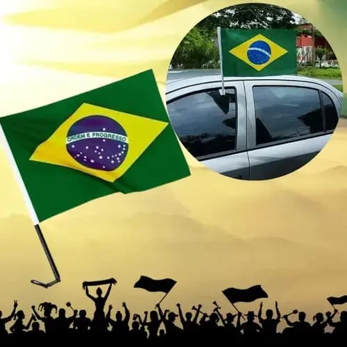 Bandeira Bandeirinha Brasil Suporte Haste Janela Carro