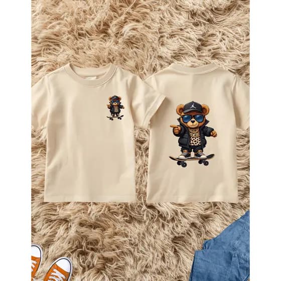 Camiseta camisa infantil e juvenil estampa urso frente e costas,100%algodão,blusa infantil menino