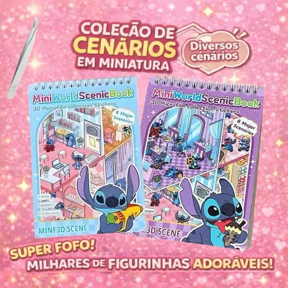 Caderno Cenarios Stitch 3D Criativo Scrapbook Diy Com Pinça Montar Comodos