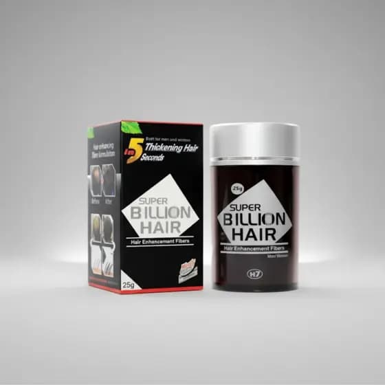 Fibra de queratina em pó Super Billion Hair 25g - Disfarce para calvície e falhas/ Maquiagem capilar