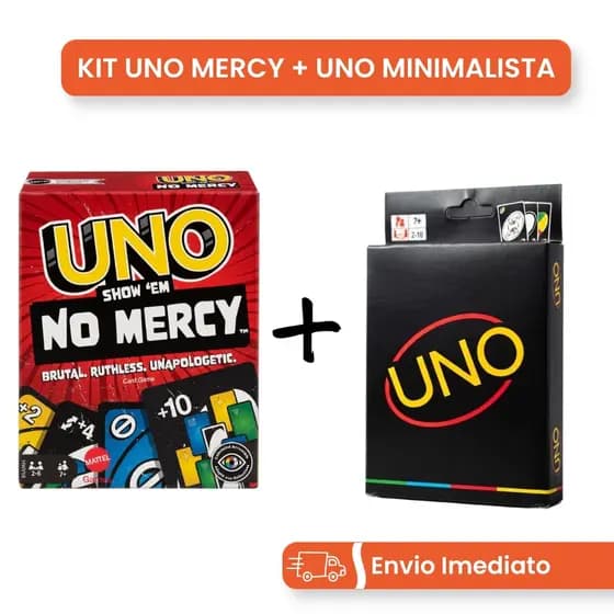 Kit Jogo de Cartas UNO No Mercy 168 Cartas + Jogo de Cartas UNO Minimalista Preto Edição Especial Premium