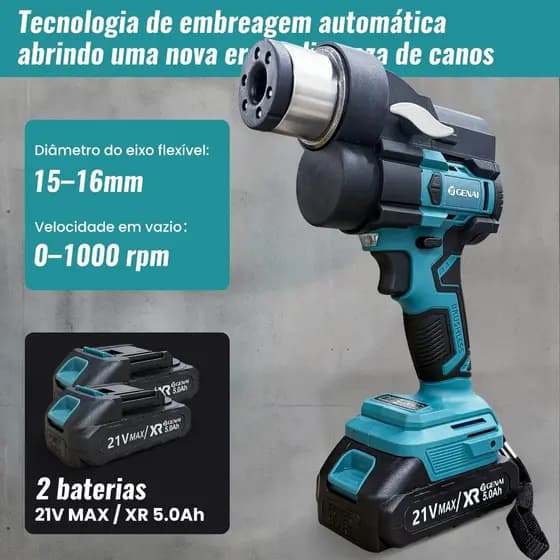Desentupidor Elétrico 21V com Embreagem Automática - Limpa Pia, Vaso, Ralo, Esgoto