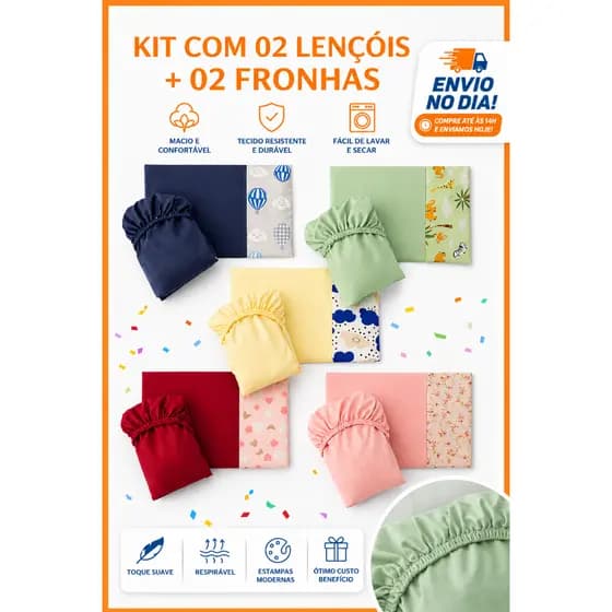 Kit 2 Lençóis Berço Americano c/ Fronha Promoção Enxoval Bebê