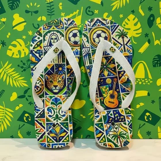 Chinelo Feminino 2026 Estampado Cores Brasileiras Confortável 33 ao 40