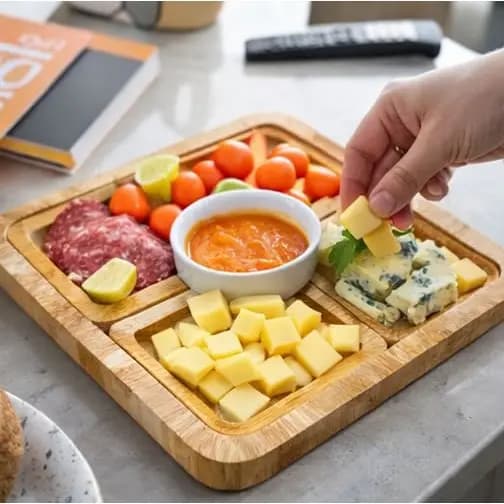Conjunto 4 Petisqueira Madeira Quadrada Gourmet Tabua Frios ✨