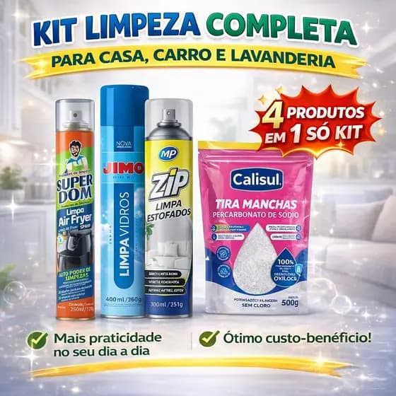 Kit Limpa Air Fryer Limpa Vidros Limpa Estofados Percarbonato Tira Manchas Sofa Banco Carro
