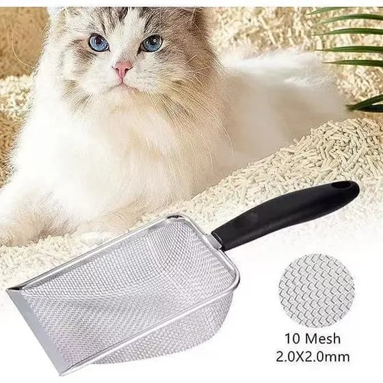 Pá Higiênica para Gatos Peneira Aço Inox Durável Limpeza Rápida de Caixa de Areia
