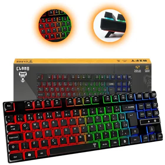 Teclado Gamer Luz Led Rainbow RGB Membrana 80% Com fio ABNT2 - Rift Clanm